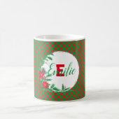 レッド&グリーン水玉模様ボタニカルカスタムモノグラム コーヒーマグカップ (中央)
