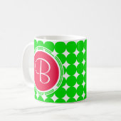 レッド&グリーン水玉模様モノグラム コーヒーマグカップ (正面左)