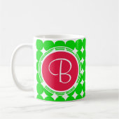 レッド&グリーン水玉模様モノグラム コーヒーマグカップ (左)