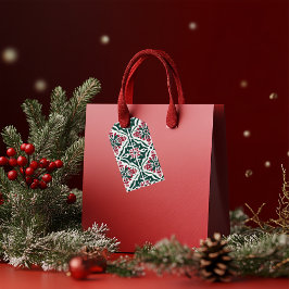 レッド・グリーン・ゴールドのクリスマスツリー柄 ギフトタグ
