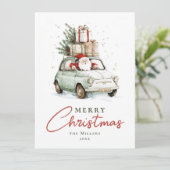 レッド+グリーン サンタの車 水彩 クリスマス (スタンド正面)