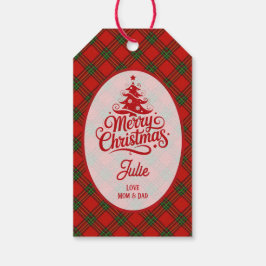 レッド+グリーン+タータンチェックのクリスマス ギフトタグ