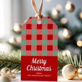 レッド+グリーン+タータンチェックのメリークリスマス ギフトタグ