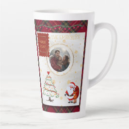 レッド+グリーン・チェックのクリスマス カフェラテマグ