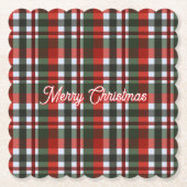 レッド&グリーン・チェックのクリスマス ペーパーコースター (正面)
