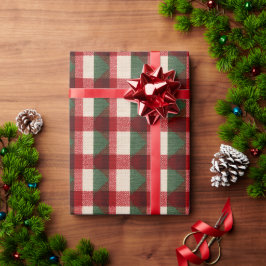 レッド+グリーン+バッファロー+チェック柄のクリスマス ラッピングペーパー