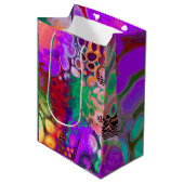 レッド、グリーン、パープルカラフルデジタル流体アート ミディアムペーパーバッグ (正面アングル)