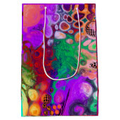 レッド、グリーン、パープルカラフルデジタル流体アート ミディアムペーパーバッグ (裏面)