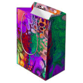 レッド、グリーン、パープルカラフルデジタル流体アート ミディアムペーパーバッグ (裏面アングル)