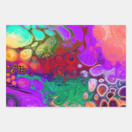 レッド、グリーン、パープルカラフルデジタル流体アート ラッピングペーパーシート (正面)