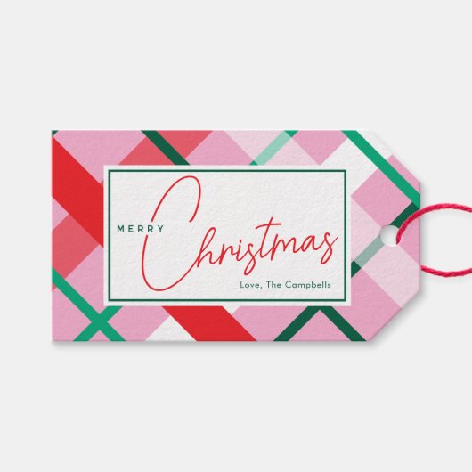 レッド グリーン ピンクのクリスマス柄ギフトタグ ギフトタグ (正面(横))
