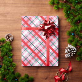 レッド グリーン ピンクのクリスマス柄包装紙 ラッピングペーパー