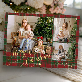 レッド グリーン プラッド 3 枚の写真コラージュ メリークリスマス シーズンカード