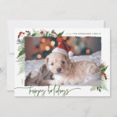 レッド&グリーン ボホ グリー ネイチャー モダン スクリプト フォト シーズンカード (正面)