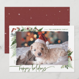 レッド＆グリーン ボホ グリー ネイチャー モダン スクリプト フォト シーズンカード