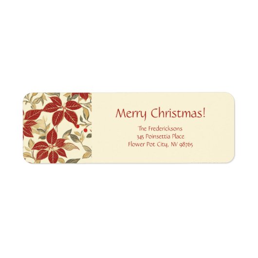 レッド グリーン ポインセチア クリスマス ラベル (正面)