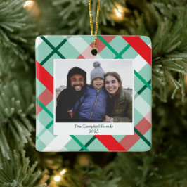 レッド グリーン ミントのチェック柄 クリスマス 写真 オーナメント