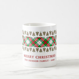レッド グリーン ヴィンテージ クリスマスツリー チェック柄 コーヒーマグカップ