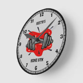 レッド&グレーフィットネスジム ラウンド壁時計 (傾斜)
