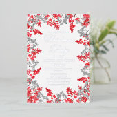 レッド |グレーホリーベリーフローラクリスマスパーティー 箔招待状 (立ち正面)