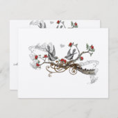 レッド&グレーヴィンテージラブバードウェディングRSVP 出欠カード (正面/裏面)