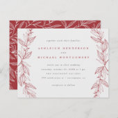 レッド&グレー手植物リース結婚ズ インビテーションポストカード (正面/裏面)