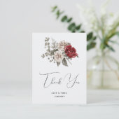 レッド グレー & クリーム ボーホー フラワー ブーケ サンクス ポストカード (スタンド正面)
