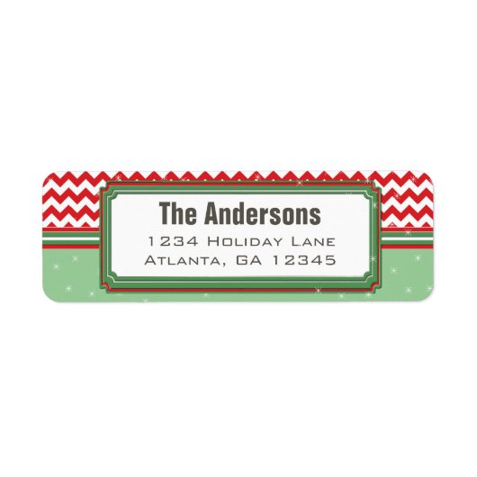 レッド&ゲーンシェブロンジグザグクリスマス差出人住所 ラベル (正面)