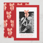 レッド コケッテイ ボウ ホリデー フォト カード (正面/裏面)