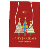 レッド・コーポレート・クリスマス・ホリデー ミディアムペーパーバッグ (裏面)