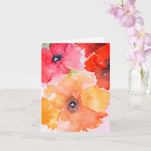 レッド&ゴールデンウォーターのカラー花模様 カード (蘭)