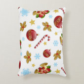 レッド&ゴールデンクリスマスボール、クリスマスホリー アクセントクッション (正面(垂直))