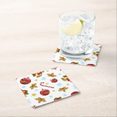 レッド&ゴールデンクリスマスボール、クリスマスホリー スクエアペーパーコースター (インサイチュ)