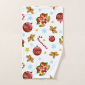 レッド&ゴールデンクリスマスボール、クリスマスホリー バスタオルセット (ハンドタオル)