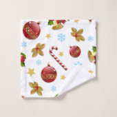 レッド&ゴールデンクリスマスボール、クリスマスホリー バスタオルセット (ウォッシュタオル)