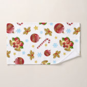 レッド&ゴールデンクリスマスボール、クリスマスホリー バスタオルセット (ハンドタオル)