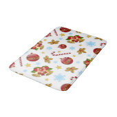 レッド&ゴールデンクリスマスボール、クリスマスホリー バスマット (アングル)