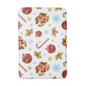 レッド&ゴールデンクリスマスボール、クリスマスホリー バスマット (正面縦)