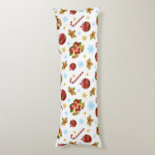 レッド&ゴールデンクリスマスボール、クリスマスホリー ボディピロー (正面縦)