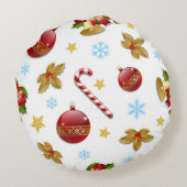 レッド&ゴールデンクリスマスボール、クリスマスホリー ラウンドクッション (裏面)