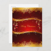 レッド&ゴールデンクリスマスボール&スノーフレーク シーズンポストカード (正面/裏面)