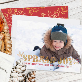 レッド+ゴールドのヒイラギ フルブリード 写真で喜びを広げよう シーズンカード