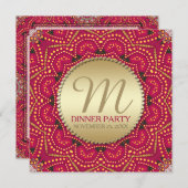 レッド+ゴールドの東ボヘミア風インドのディナー パーティー 招待状 (正面/裏面)