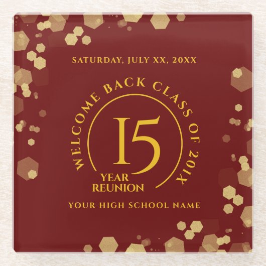 レッド&ゴールドスクールカレッジクラス再会 ガラスコースター (正面)