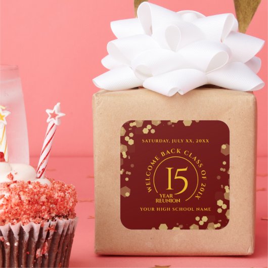 レッド&ゴールドスクールカレッジクラス再会 スクエアシール (パーティー)