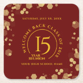 レッド&ゴールドスクールカレッジクラス再会 スクエアペーパーコースター (正面)