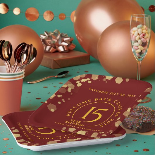 レッド&ゴールドスクールカレッジクラス再会 ペーパープレート (複数)