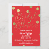 レッド＆ゴールドドット モダングラム ブライダルシャワー 招待状 (正面)