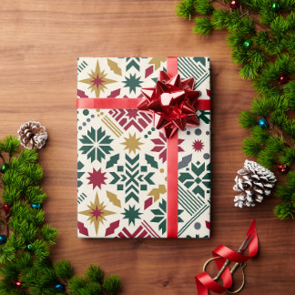 レッド&ゴールド幾何学クリスマス包装紙 ラッピングペーパー