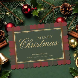 レッド ゴールド グリーン メリー タータンチェック クリスマスカード